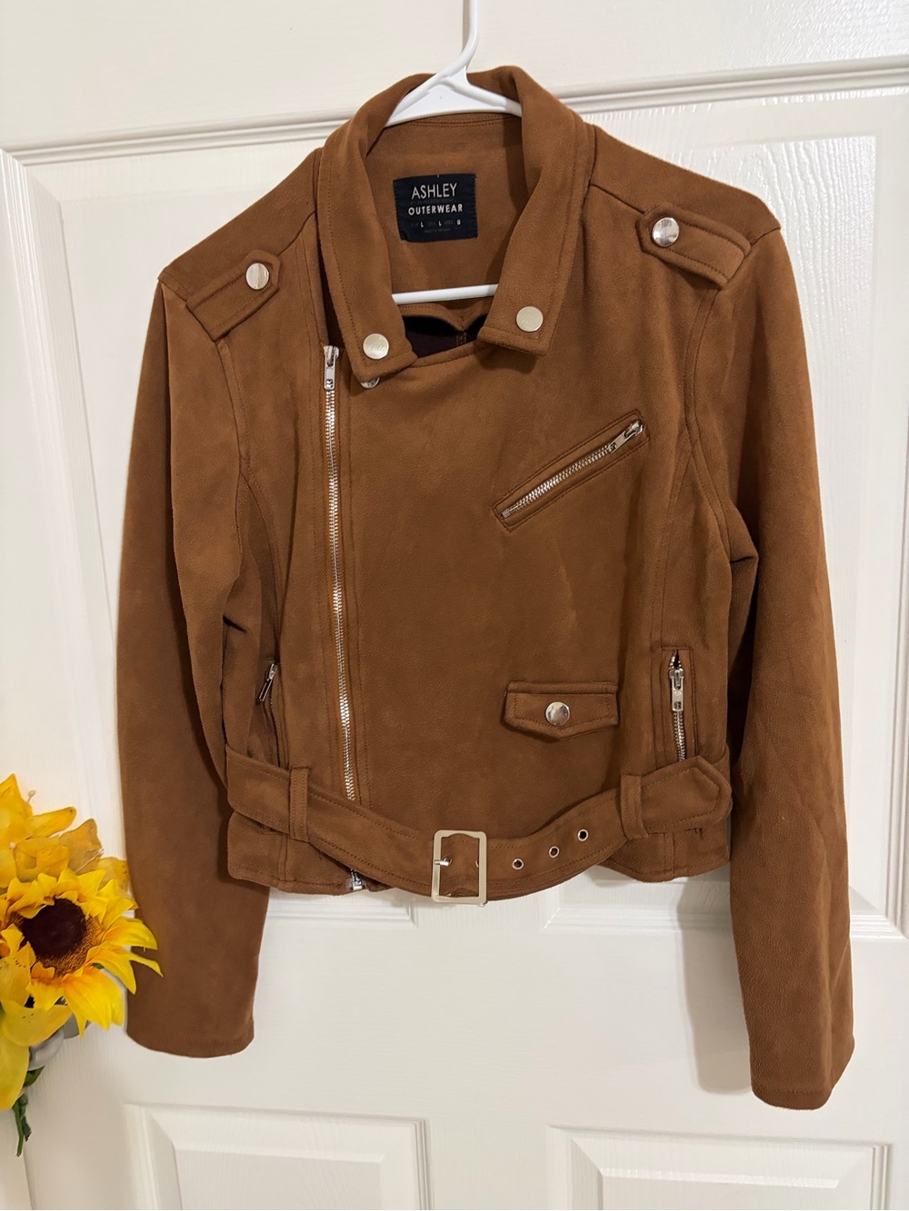 Ashley By 26 International Tan Suede Moto Jacket